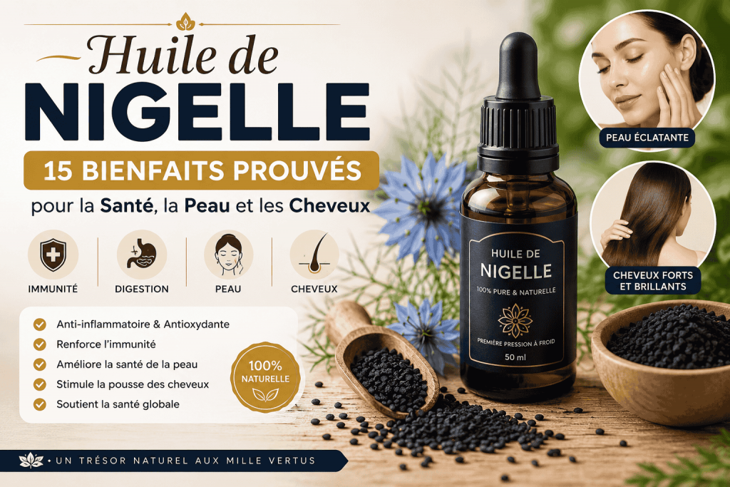 Huile de Nigelle : 15 Bienfaits Prouvés pour la Santé, la Peau et les Cheveux