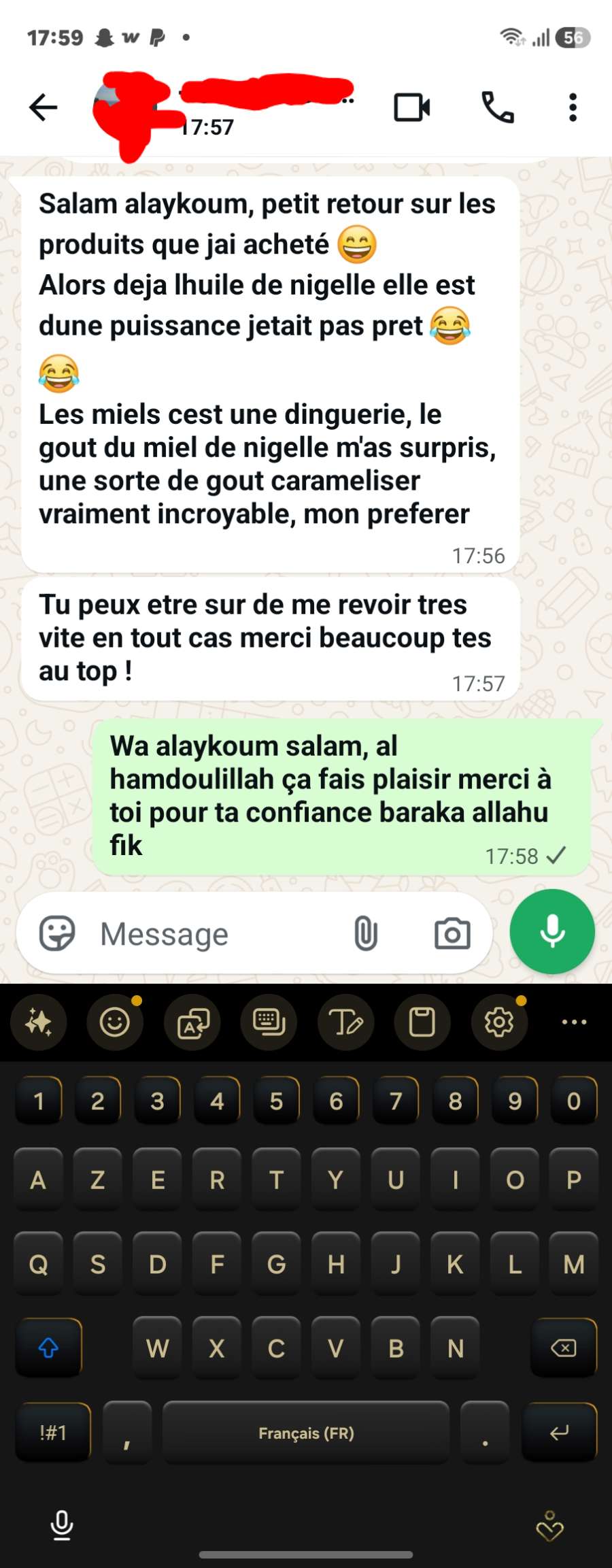 Message client O Nigelle